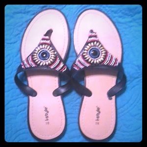 Never worn Aztec embellished flip flops
